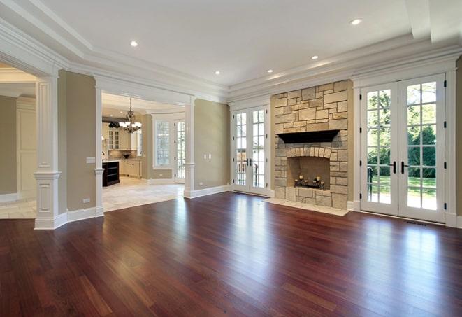 scuffed oak hardwood flooring in a living room